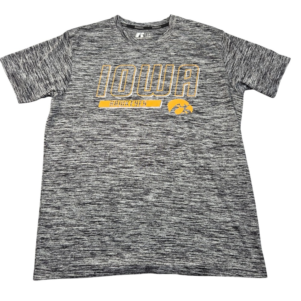 Iowa Hawkeyes T-Shirt Mens Large Gray Space Dye Performance Athletic Tee Russell